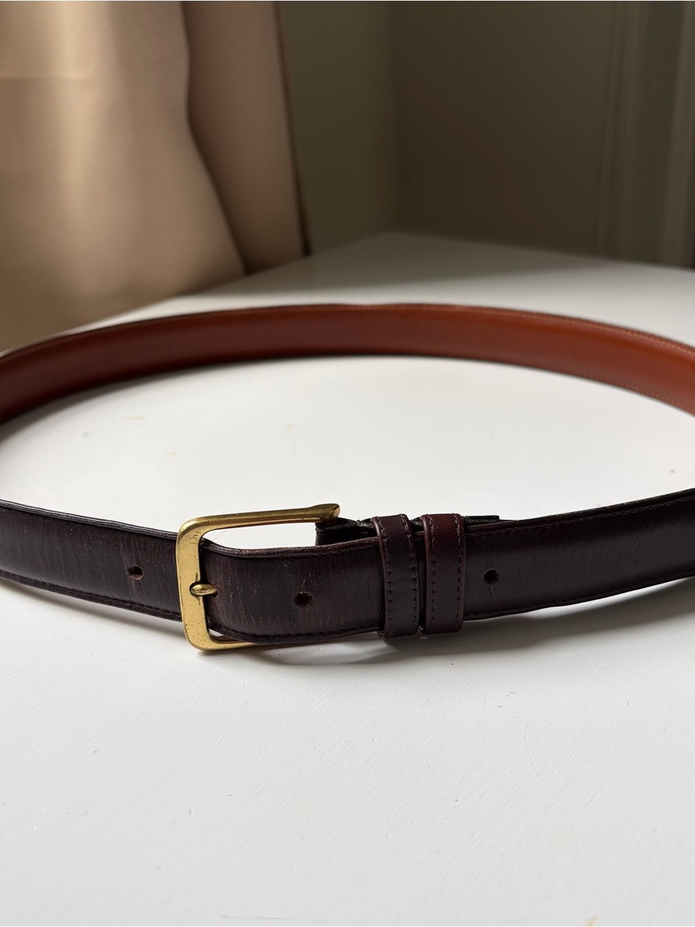 Vintage Coach Brown Two Tone Leather Belt with Gold Brass Buckle 34”